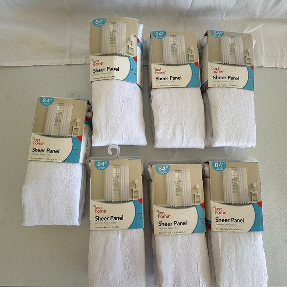 Just Home Other - Set of 7 White Sheer Curtain Panels 84 Inch Length Light Filtering Drapes